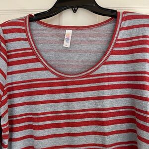 LuLaRoe Red and Gray Striped Tunic Top